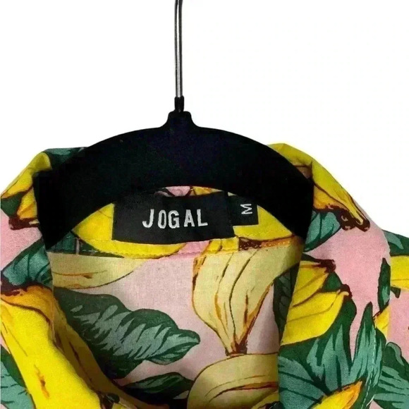 Jogal Shirt Men's Medium Banana Pattern Button Up Short Sleeve Tropical Leaf - Picture 2 of 11